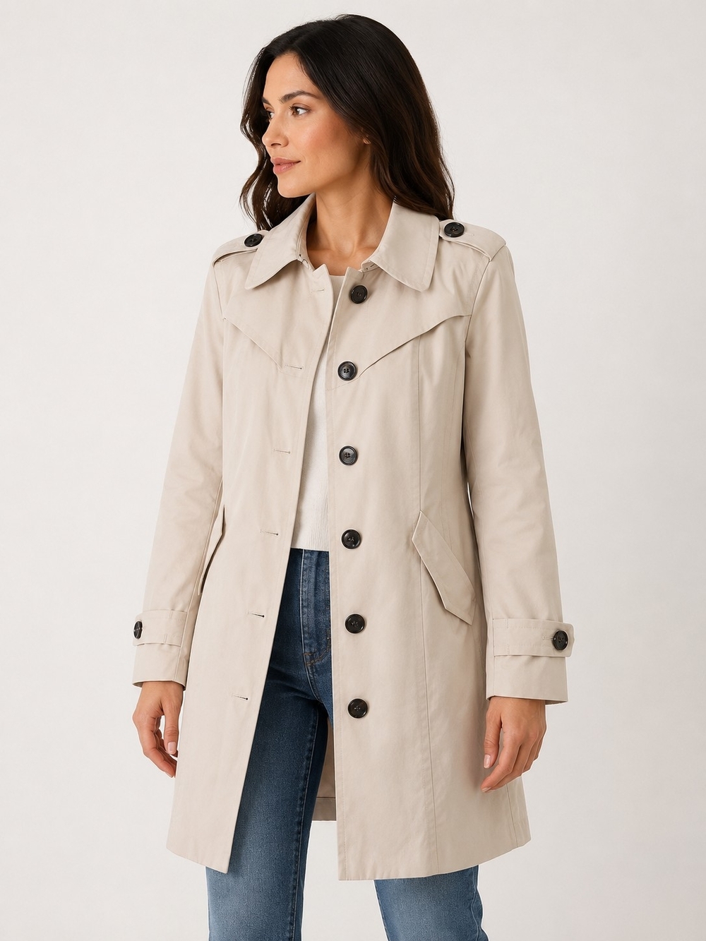 Nanette Lepore Trench Coat Cream Beige M Classic Parisian Preppy Chic Raincoat